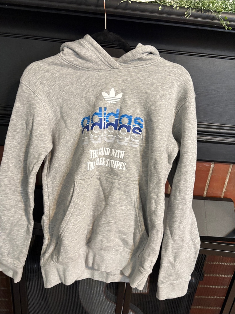 adidas Gray Hoodie with Blue Logo Print